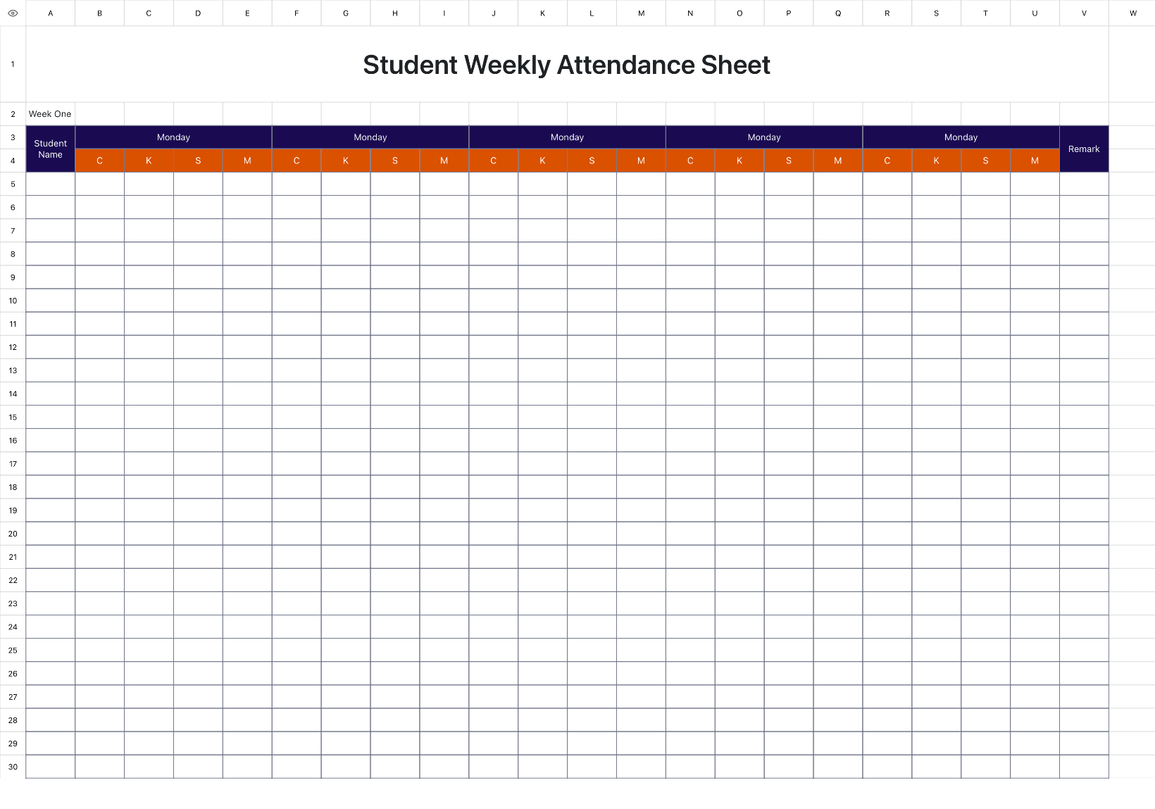 Student Weekly Attendance Sheet